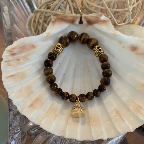 Brown Tiger Eye Beaded Buddha Bracelet - Picture 6 of 8